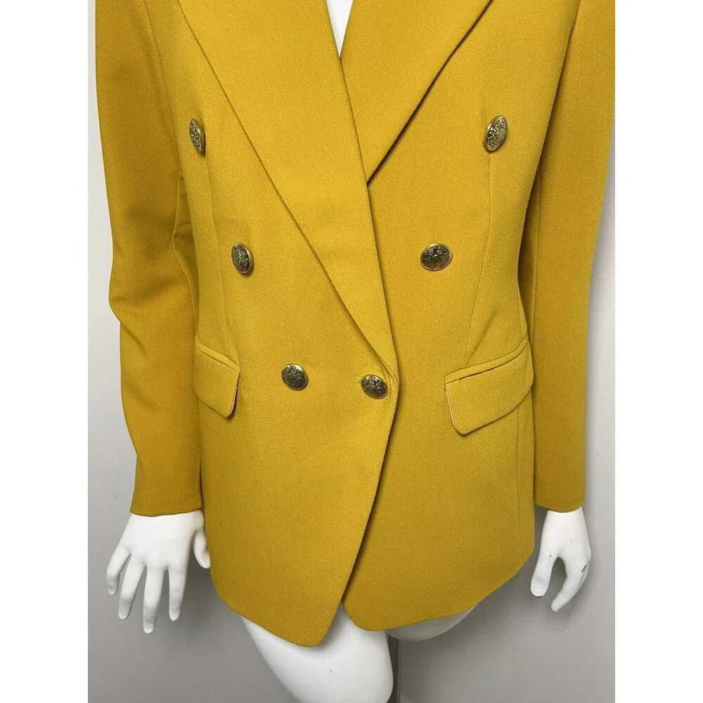Banana Republic Double Breasted Blazer Gold Button Mustard 10‎ Petite Preppy